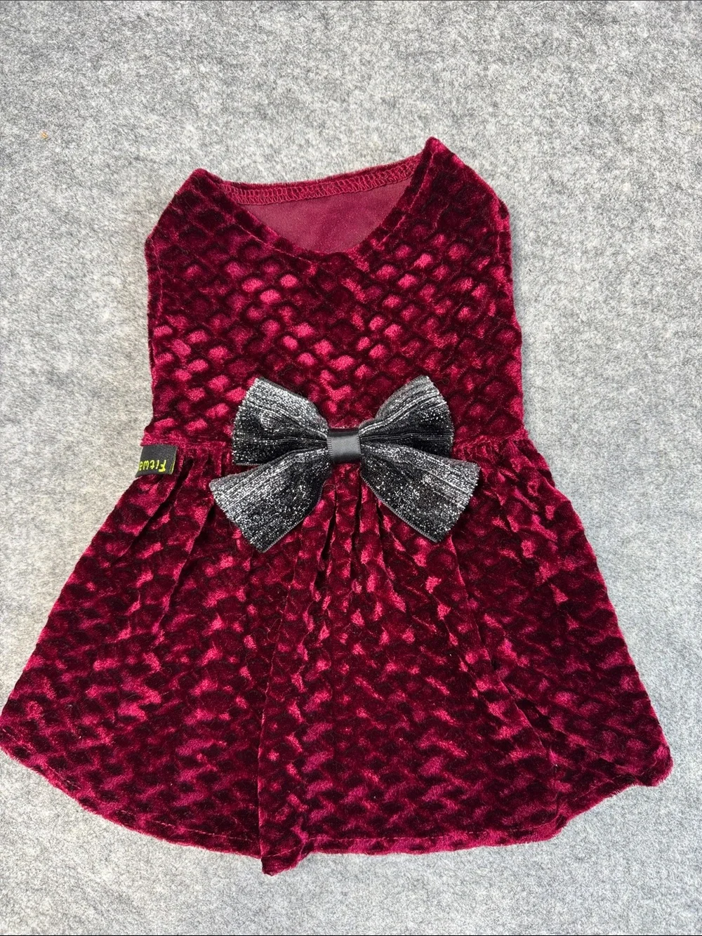 Fitwarm Burgundy Velvet Dog Dress Small Breed Sparkly Bow Holiday Pet Outfit